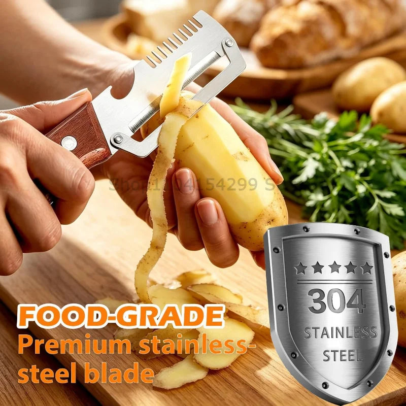3-in-1 Paring Knife Ergonomic Wood Handle Knife Stainless Steel Vegetable Peeler with Wooden/plastic Handle Fruit Potato Peeler