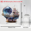 2D Bohemian Style 8in Acrylic Purple Crystal Ship Figurine Flat Mysterious Sailing Ship Decoration for Bedroom Office Desk