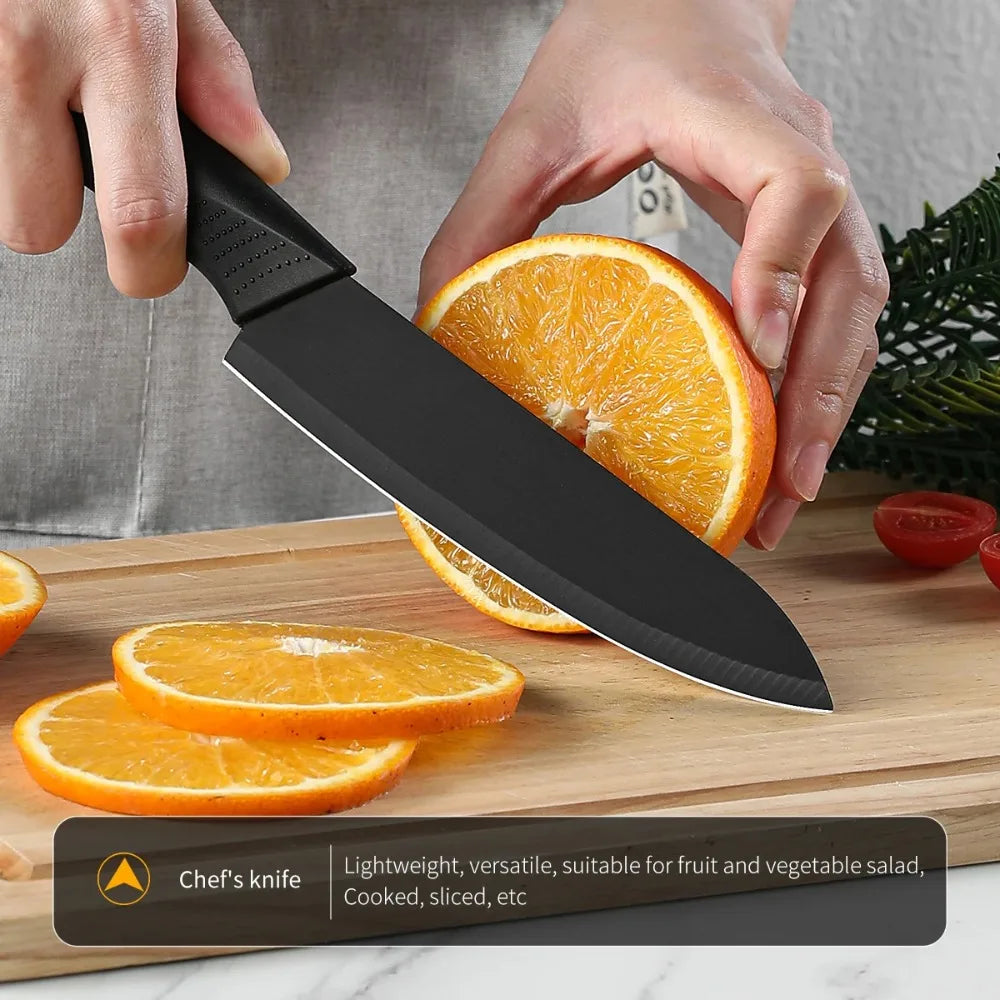 6pcs Kitchen Knife Set with Knife Holder High-grade Black Steel Knife Set Gift Knife Stainless Steel Kitchen Utensils Household