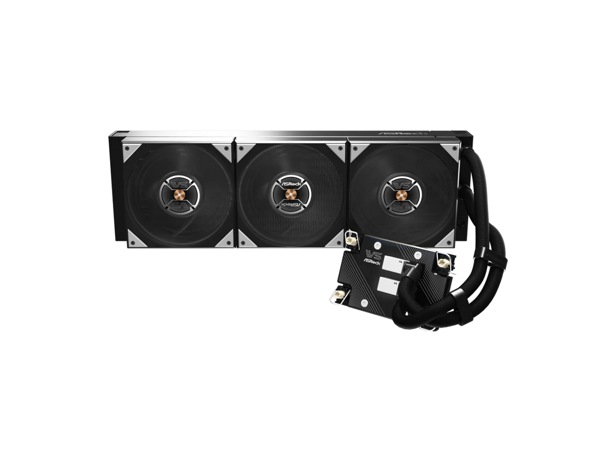 ASRock PG-1300G 1300 W Power Supply ASRock WS XE 360D 360mm AIO Liquid CPU Cooler for Intel Xeon LGA 4677/4710, Dual-Pump Redundancy with Buzzer Alarm, Brazed Full-Copper Cold Plate, IP54-Rated Fans,