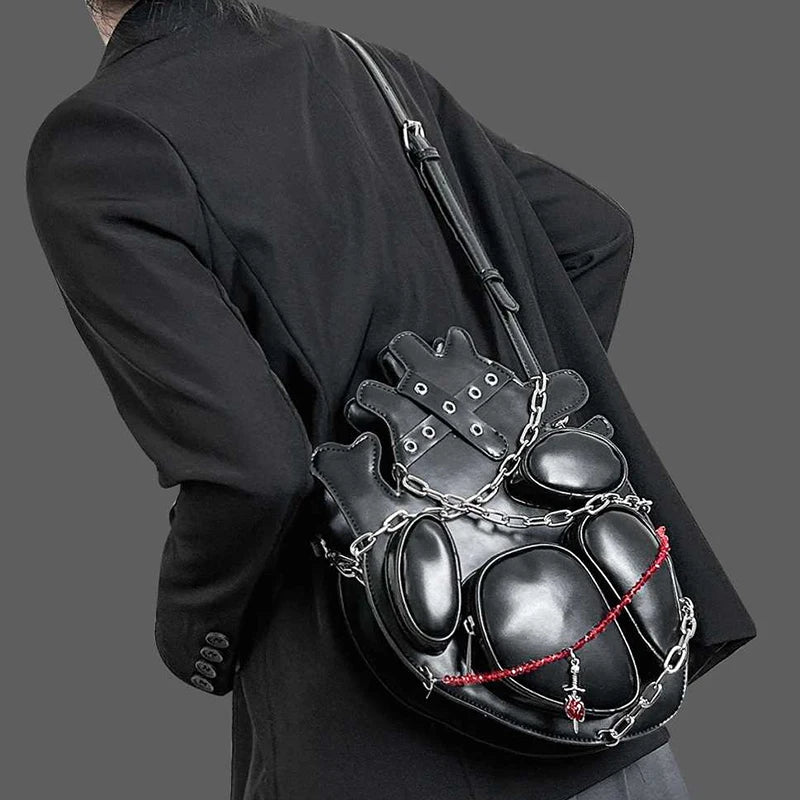 Fashion Shoulder Bags PU Backpack Dark Binding Chain Heart Bags For Women Man Gothic Punk Metal Crossbody Bag Creative Design