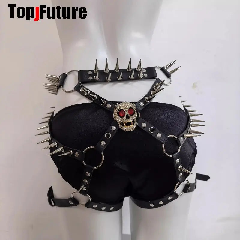 Women's Harajuku Y2K Personalized Hip Hop Steampunk Fashion Spice Girls Belt Corset Waistband Dark Leggings Rivet Streetwear