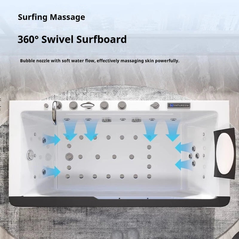 2 Person Acrylic Jacuzzi Hot Tub with Waterfall Whirlpool Massage - Intelligent Heating System, Large Spa Pool for Home Bathroom
