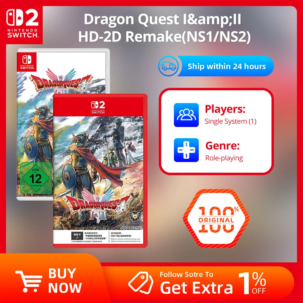 Nintendo Switch Game - Dragon Quest I&amp II HD-2D Remake - for NS1/ NS2 Games Cartridge Physical Card
