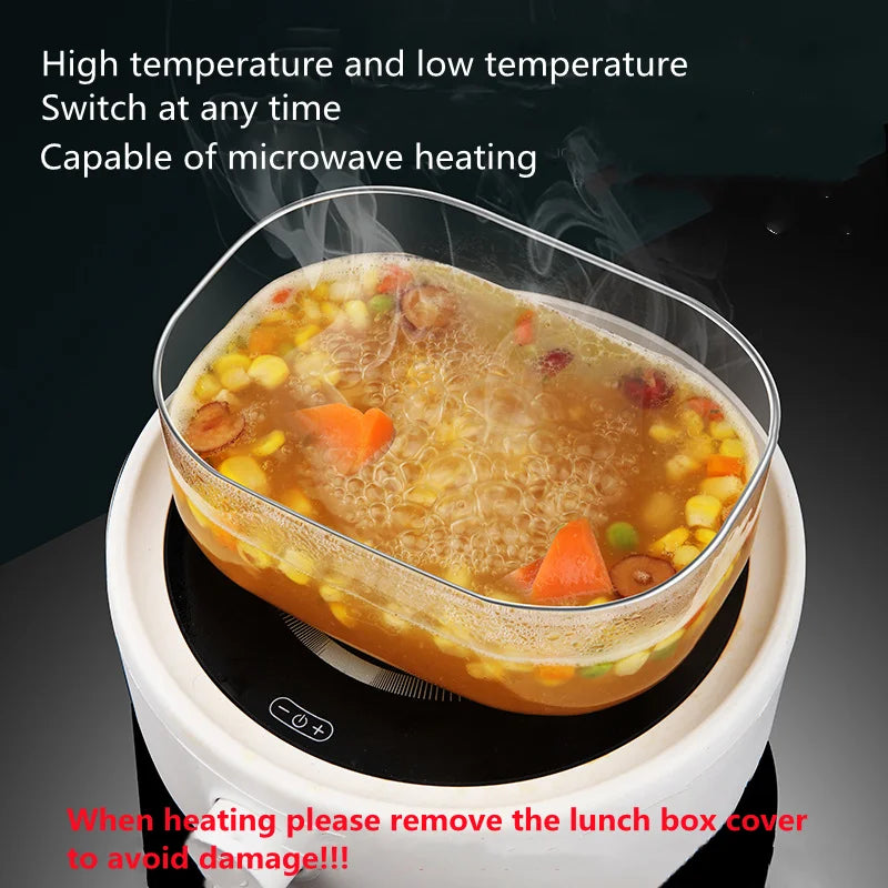 Food Grade High Borosilicate Glass Lunch Box Microwave Oven Insulation Bento Box Fruit Sealed Box Silicone Pad Square Lunch Box