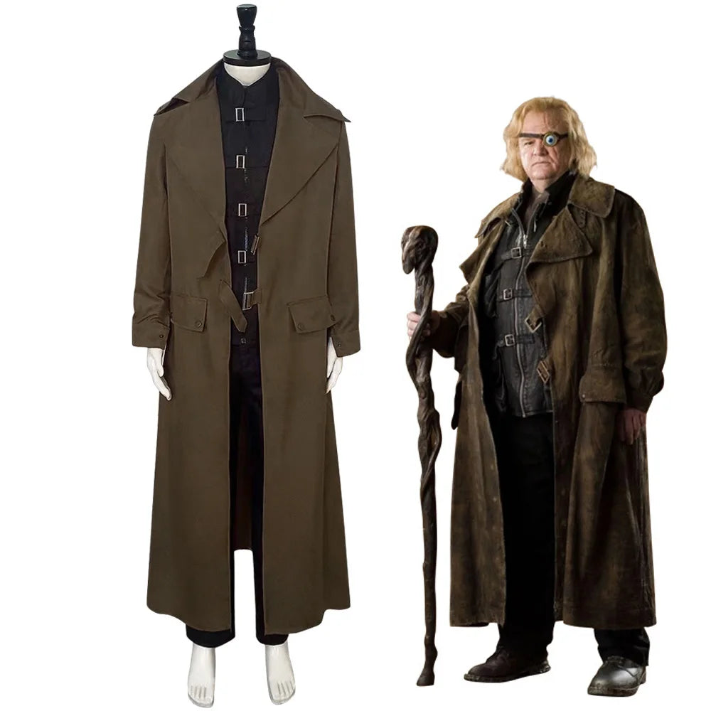 Alastor Moody Mad-Eye Cosplay Costume Brow Trench Coat Black Vest Pant Halloween Fancy role Play Suit set