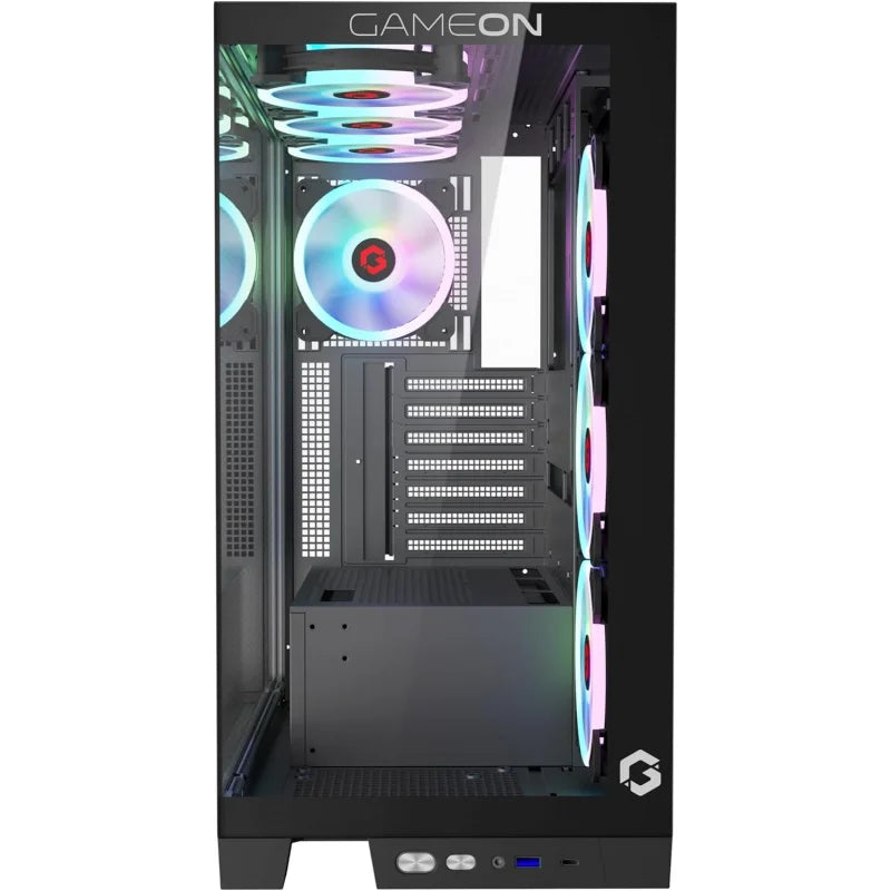 Aotesier Midnight IV Series Mid Tower PC Gaming Case, 120mm ARGB+PWM Lighting, Tempered Glass, Pre-installed 7 RGB Cooling Fans