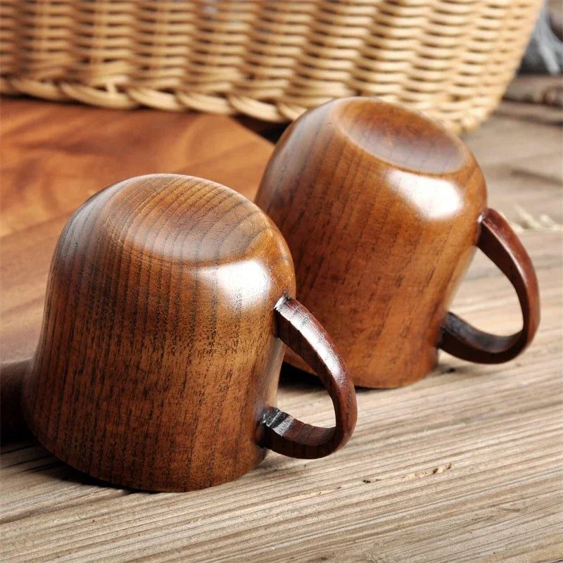 Wooden Big Belly Cup with Handle Handmade Natural Spruce Wood Drinking Beer Tea Coffee Milk Water Japanese Drinkware Kitchen Bar