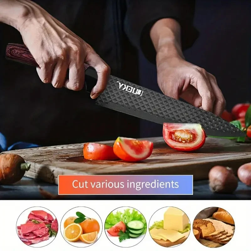 Professional 6-piece kitchen knife set hammer-textured sharp cutting blade meat and salmon slicing knife, kitchen cooking knives