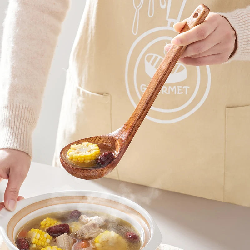 Natural Wood Tableware Spoon Utensils for Nonstick Cookware Handmade Cooking Spoons Dinnerware Sets Tableware Kitchen Tool