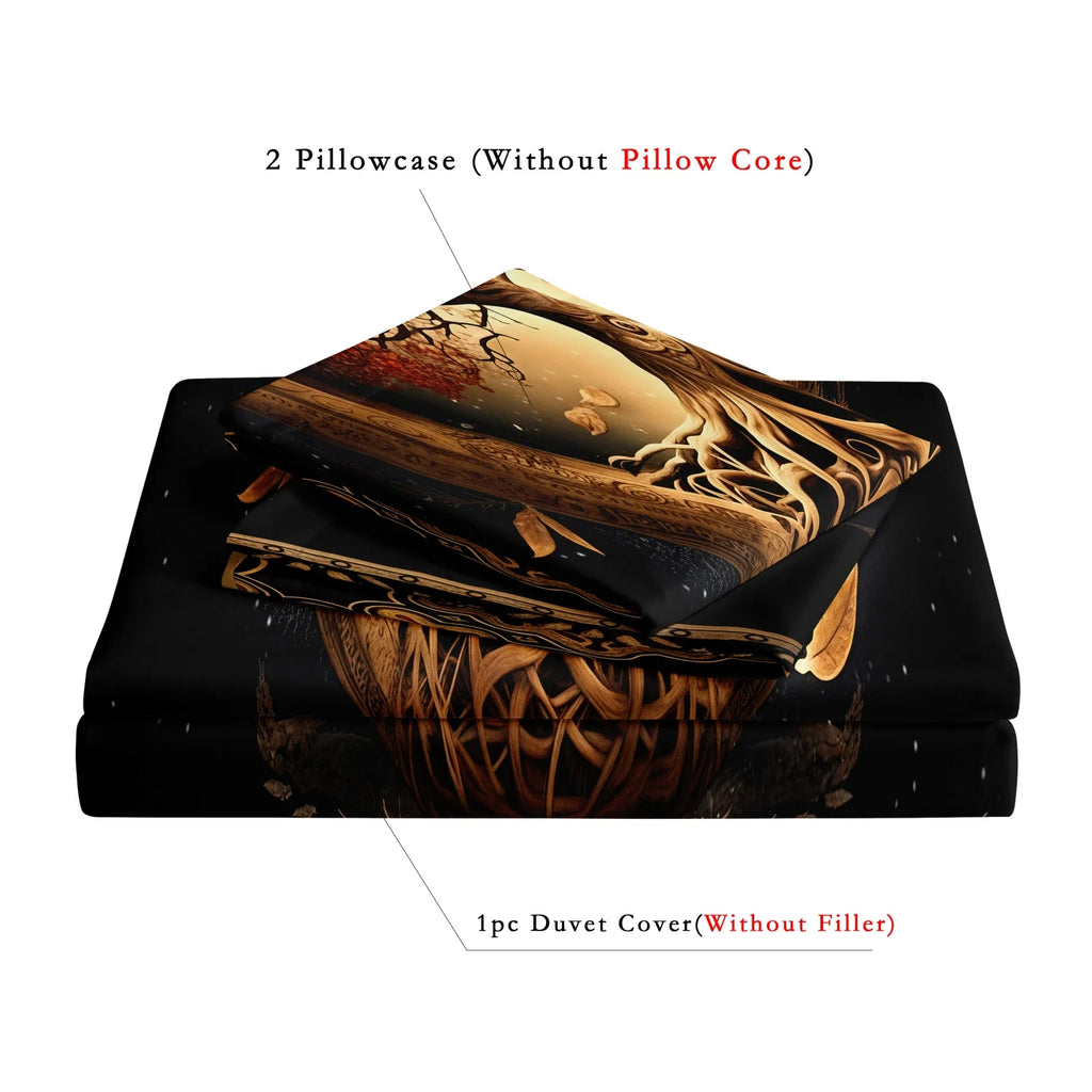 3pcs Set Universe Tree of Life Mystical High Definition Print Duvet Cover Home & Dorm Nordic Style Cosmic Tree Texture Bedding ﻿