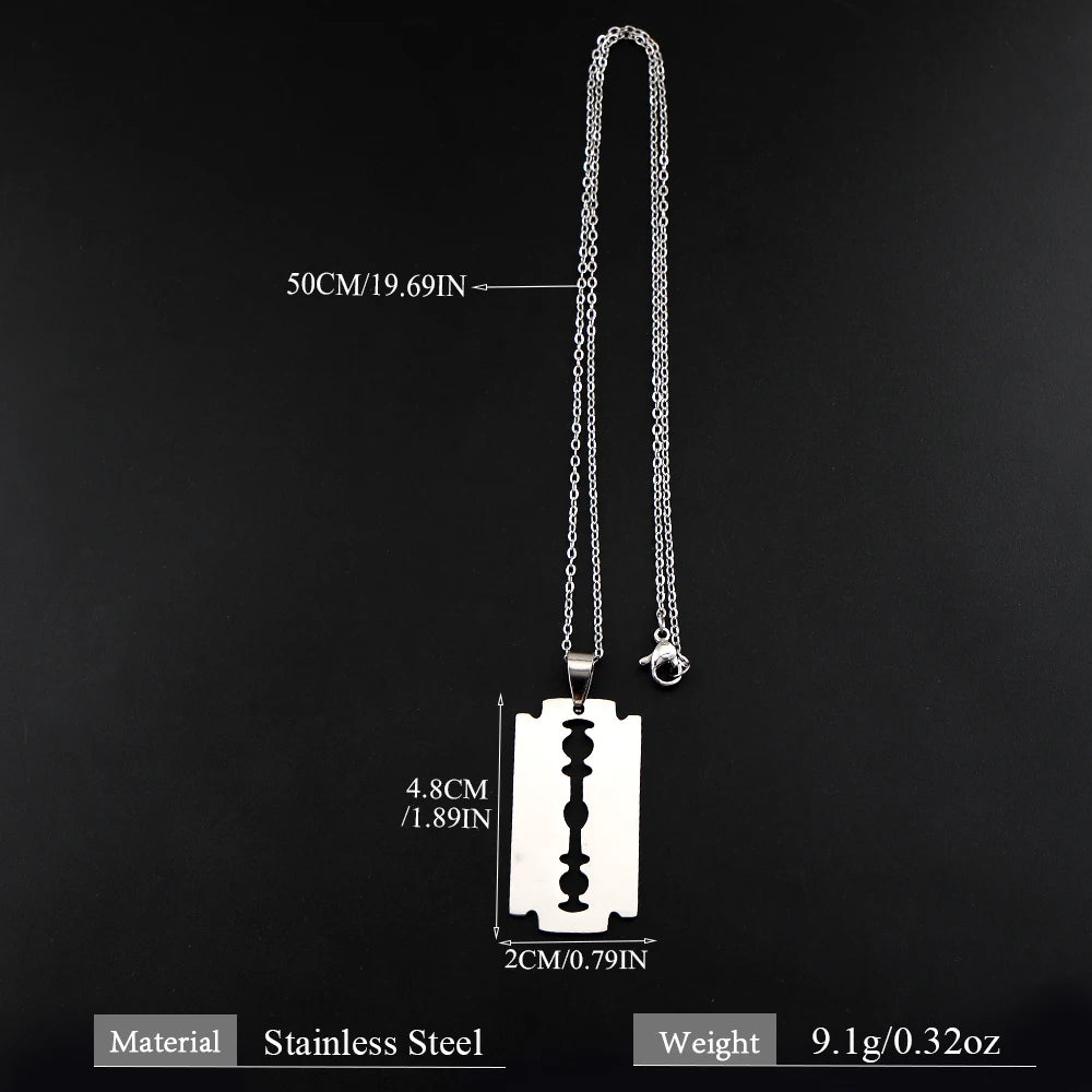 Hiphop Razor Blade Pendant Necklace Men Gothic Punk Stainless Steel Male Knife Double Edge Razorblade Shaver Shape Chain Jewelry