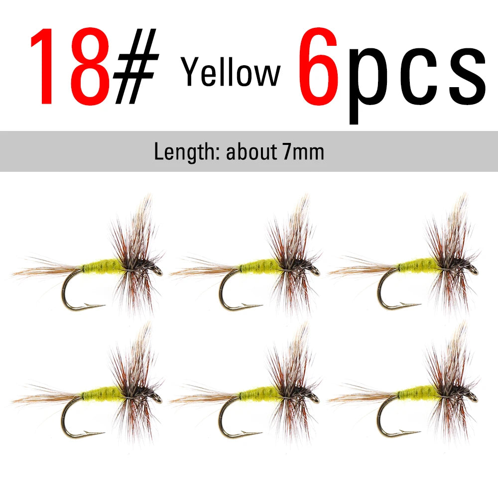 ICERIO  6pcs #10 - #18 Yellow / Grey Adams Dry Flies Caddis Midge Adult Mayfly Trout Fishing Lure Bait