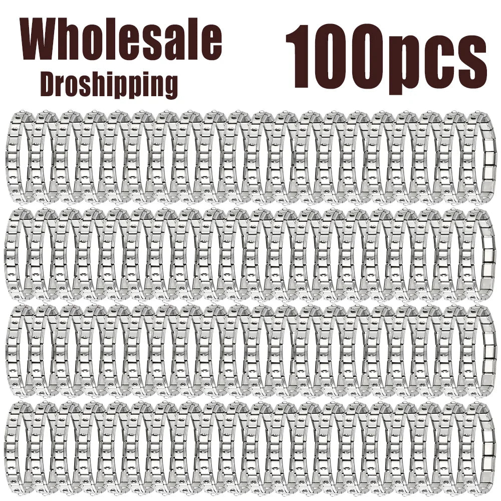 100pcs Italian Charm Stainless Steel 9mm Colorful Style Elastic Bracelet for Woman Men DIY Making GIft Dropshipping Wholesale