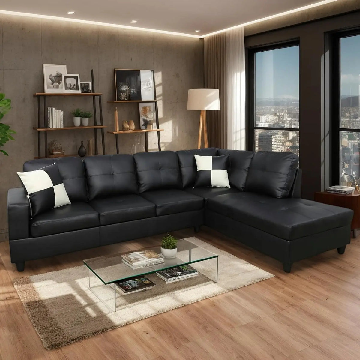 L-Shaped Combination Sofa Set, Luxurious Synthetic Leather Living Room Sofa, Suitable for Living Rooms, Bedrooms,, Customized