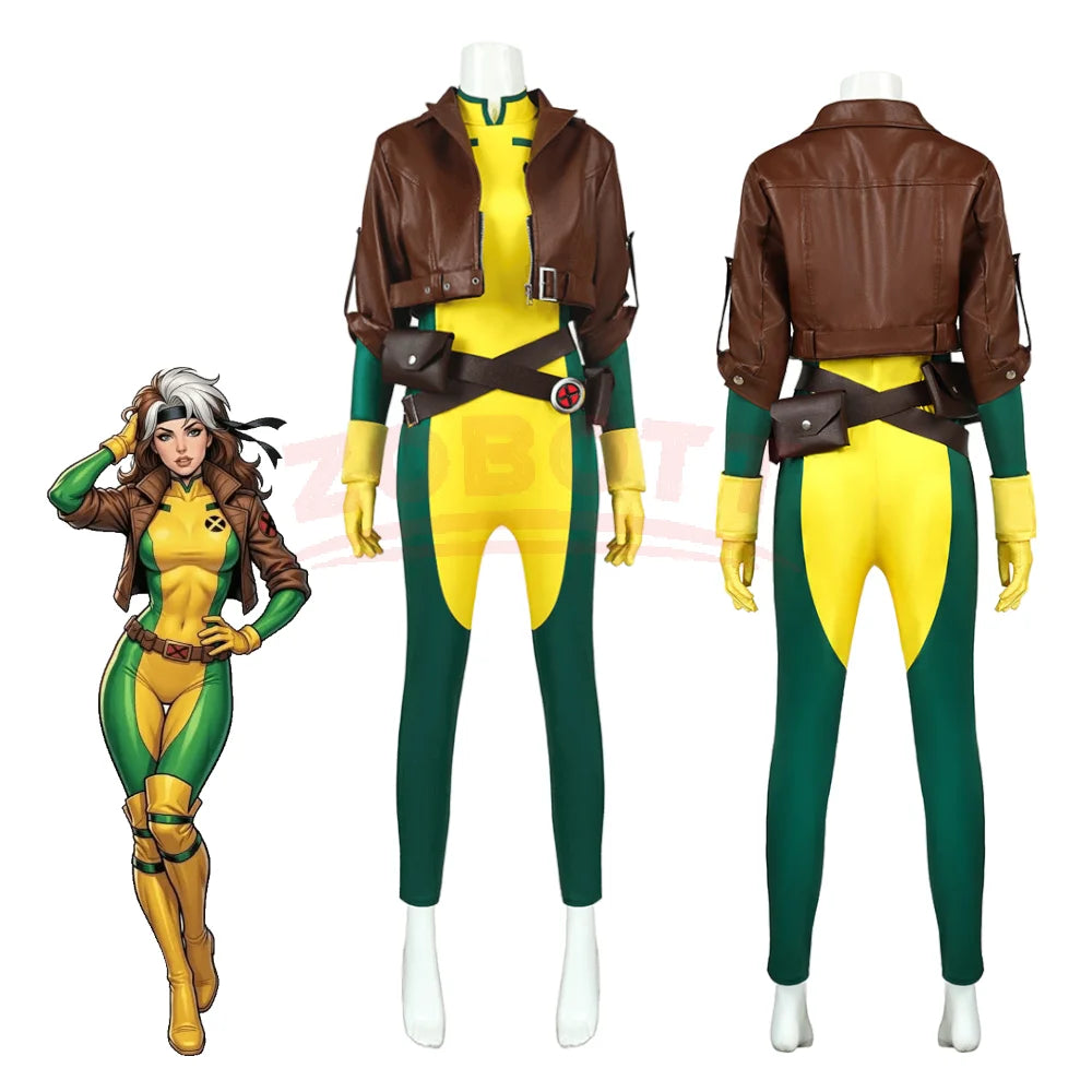 Rogue Cosplay Costume Fantasia X 97 Roleplay Jumpsuit Coat Belt Outfits Halloween Carnival Party Clothing