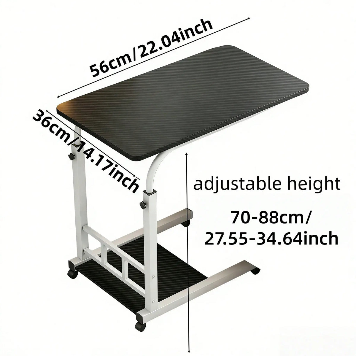 Kocoile Height-Adjustable Mobile Desk, Portable Laptop Desk With Locking Wheels, Bedside Computer Workstation With A Carbon Fiber Surface