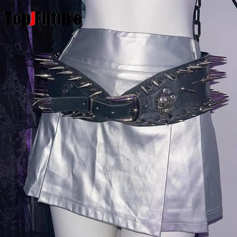 Women's Harajuku Steampunk Y2K Personalized Hip Hop Fashion Spice Girls Belt Waistband Dark Rivet Skeleton Belt Streetwear
