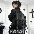 Black Punk Style Backpack Cross Rivet Backpack Unique Retro Goth Backpacks Large Capacity Commuter Bag