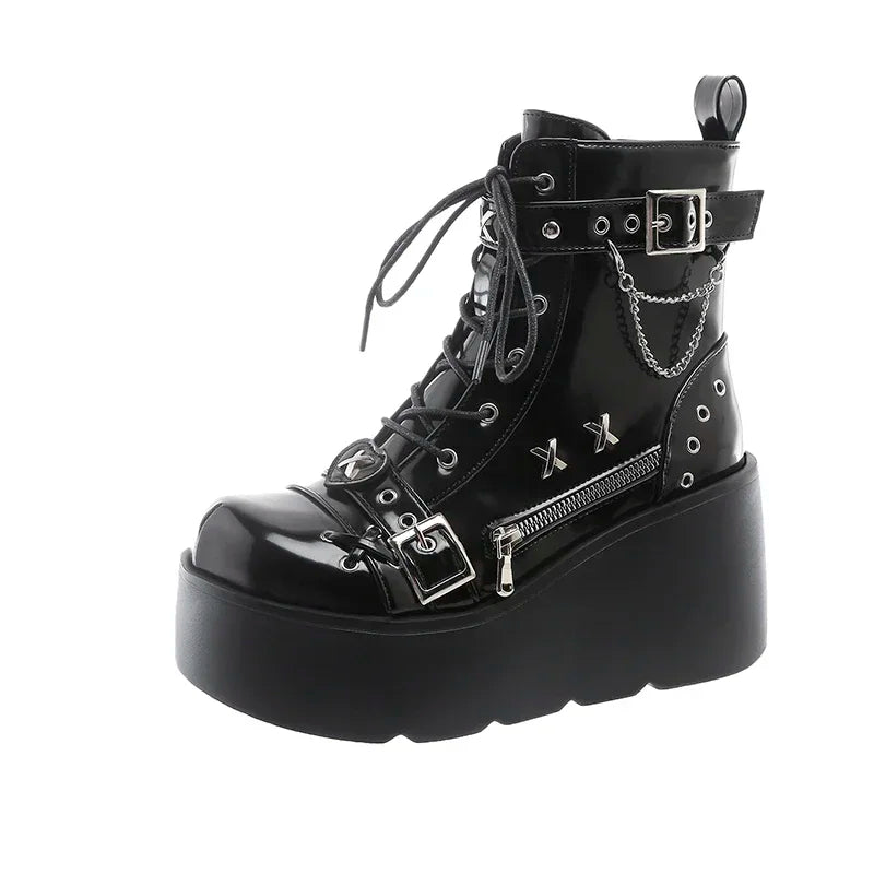 New Gothic Style Platform Vampire Cosplay Women Mid-calf Boots 2024 Winter Wedges Comfy Women Motorcycle Boots Shoes