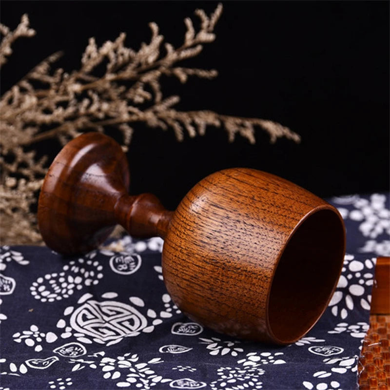 Handmade Natural Spruce Wood Goblet Cup Environmental Classical Wine Glass Round Red Wine Teapcup Solid Wooden Goblets Drinkware