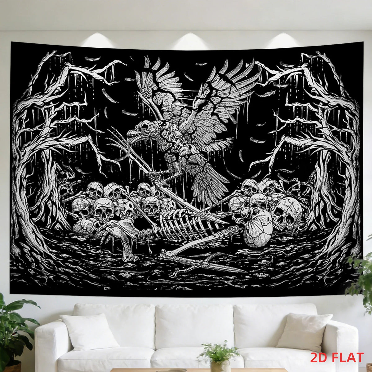 Gothic Skeleton Tapestry Wall Hanging Halloween Spooky Dark Academia Macabre Raven Skull Polyester Backdrop Decoration