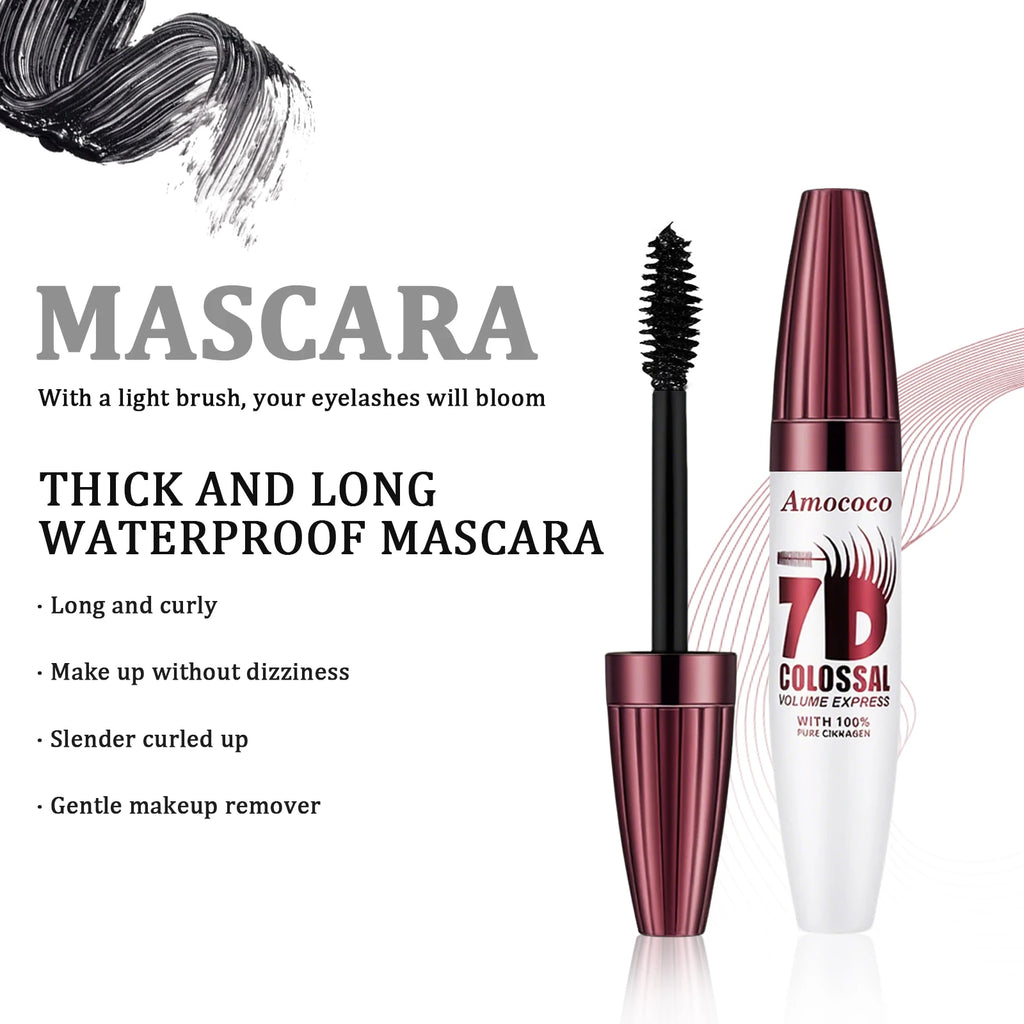 Amococo 2/4pcs 7D Mascara Black Volume Mascara for Eyelashes Eye Makeup Mascara for Women Long Lasting Lash Makeup Easy Apply Daily Beauty Cosmetic Makeup Gift