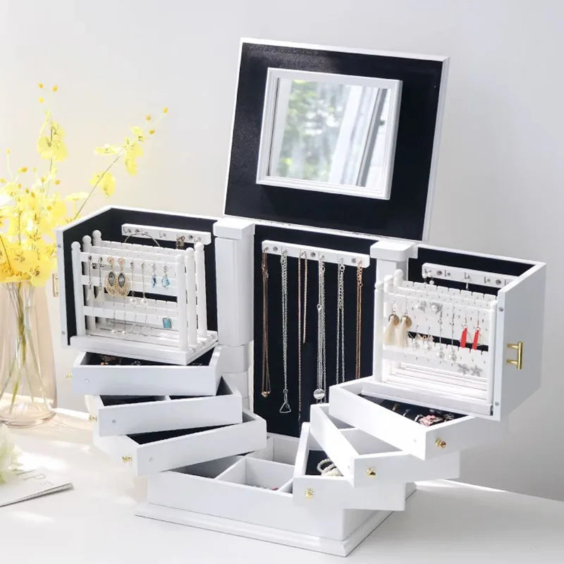 Wood Jewelry Box Big Size Velvet Ring Necklace Bracelet Jewelry Boxes Organizer Earrings Display Stand Women Accessories Storage