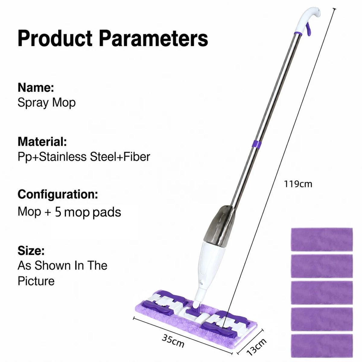2 in 1 Spray Mop with 5 Microfiber Pads Wet & Dry Use Mop No Hand Washing Clip-Type Household Cleaning Tools for Floor Cleaning
