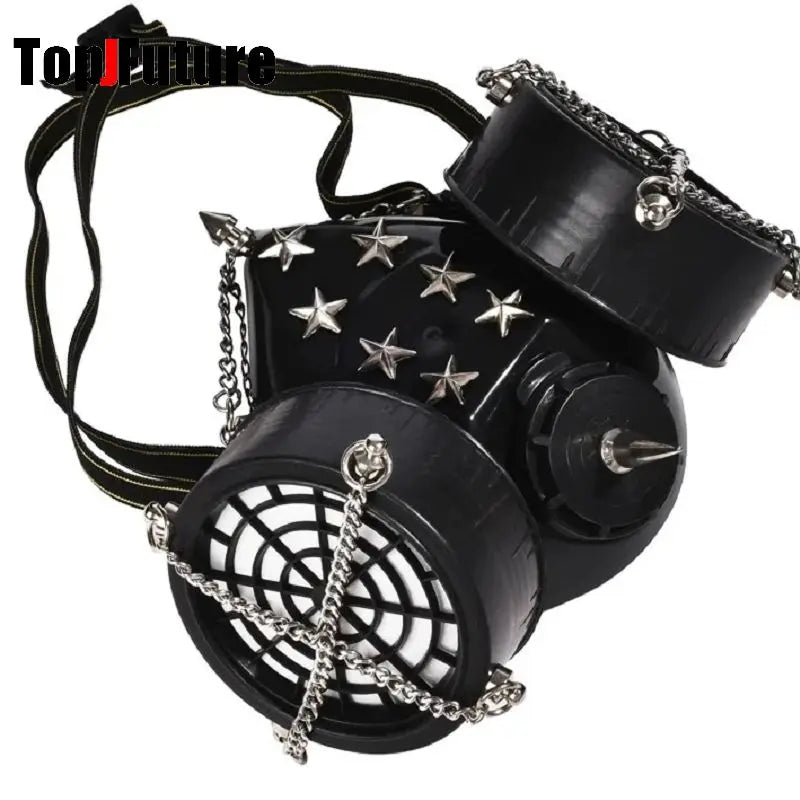 Locomotive Subculture Y2K Girls Mask Punk PU Leather Chain Mask Men's and Women's Fashion Decoration Visor Personality Face Mask