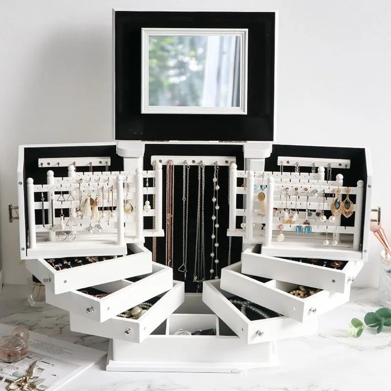 Wood Jewelry Box Big Size Velvet Ring Necklace Bracelet Jewelry Boxes Organizer Earrings Display Stand Women Accessories Storage