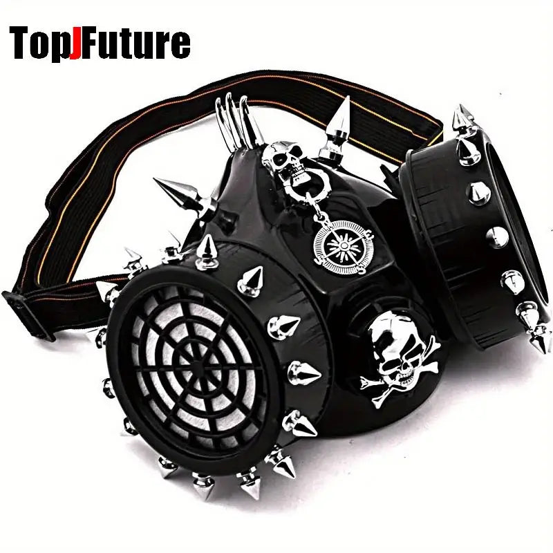 Locomotive Subculture Y2K Girls Mask Punk PU Leather Chain Mask Men's and Women's Fashion Decoration Visor Personality Face Mask