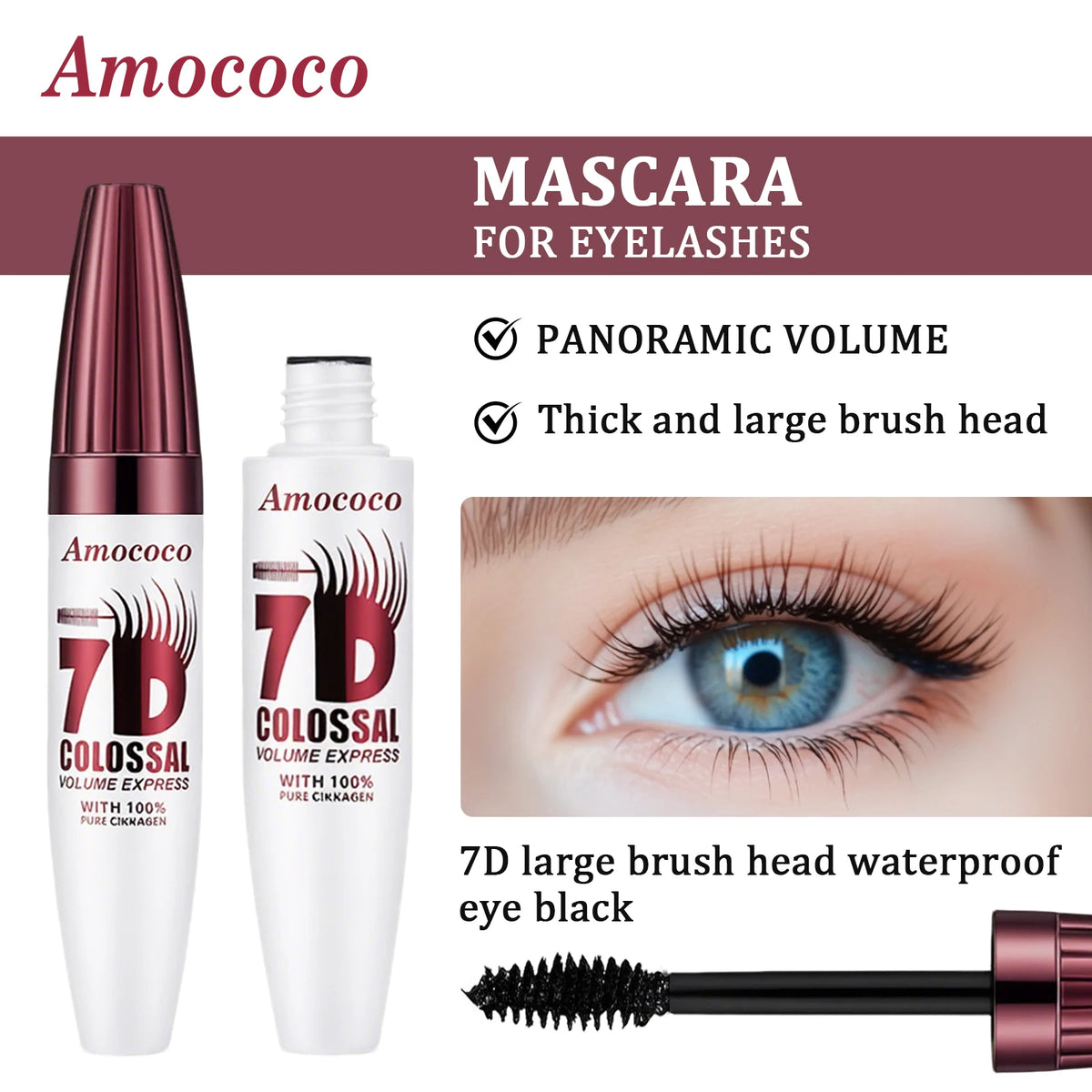 Amococo 2/4pcs 7D Mascara Black Volume Mascara for Eyelashes Eye Makeup Mascara for Women Long Lasting Lash Makeup Easy Apply Daily Beauty Cosmetic Makeup Gift