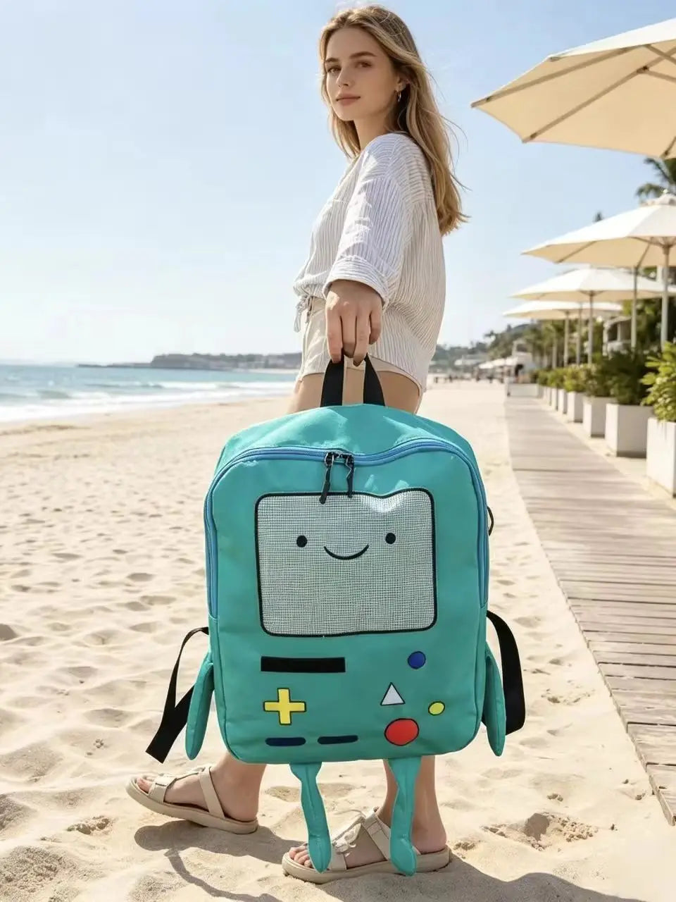 Creative Robot Design Backpacks for Girls Funny Games Console Pattern Backpack for Women Cute Cartoon Canvas Backpack Travel Bag