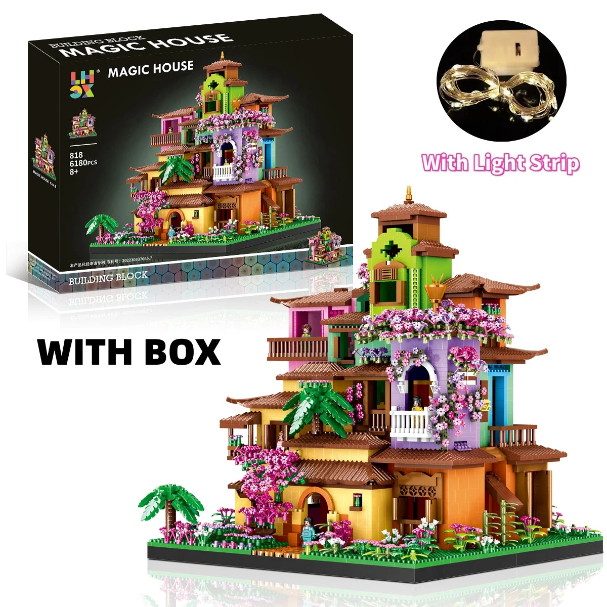 6180PCS Magic Castle Sakura House Building Blocks City Street Model With LED Lights Mini Bricks Toys Children's Christmas Gifts