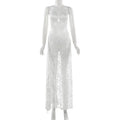 Goth Dark Spaghetti Strap Mesh See Through Long Dress Women Fairycore Beach Outfits Y2K Gothic Aesthetic Hem Split Party Dresses