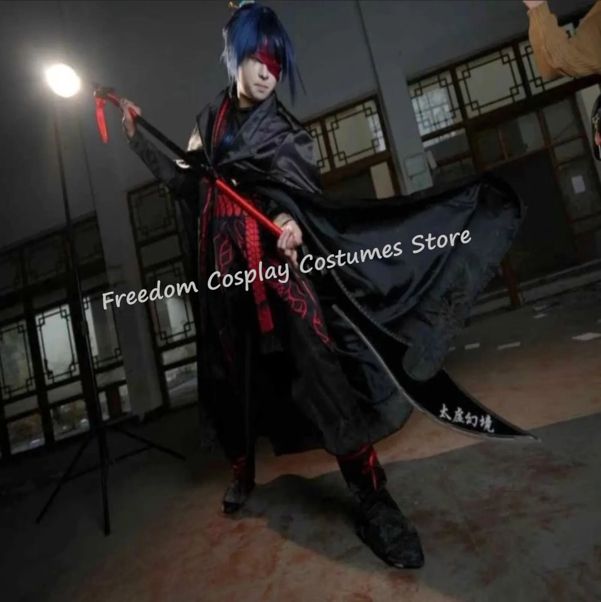 Anime Game Limbus Company Jia Qiu Cosplay Costume wig Black Hanfu Cape Coat Pants Set Men Women Halloween Party Performance suit