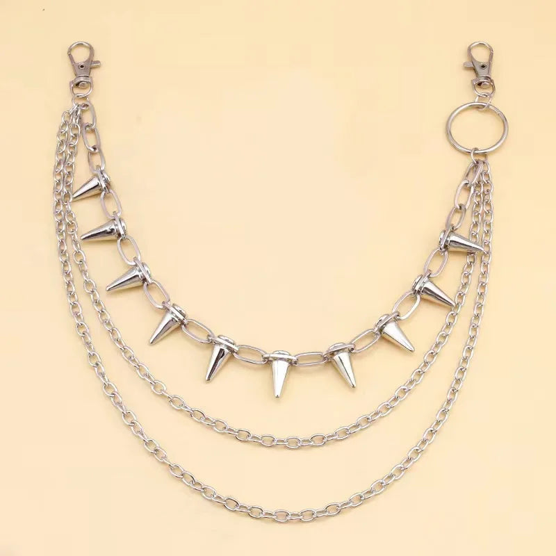 Layered Punk Steet Spike Rivet Metal Chain Keychains For Women Men Pants Jeans Biker Goth Rock Belt Chains Jewelry Accessories