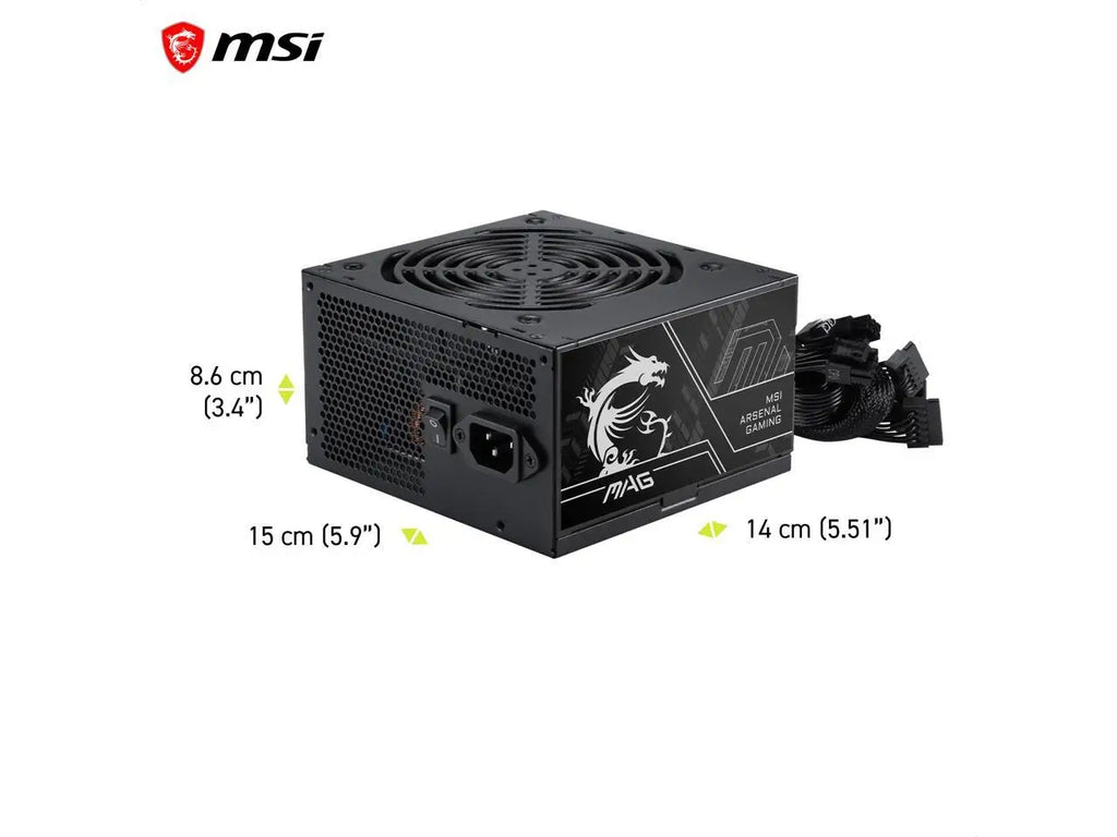 MSI MAG A600DN II Power Supply Unit, 600W, 80 PLUS Standard, ATX PSU, Black Flat Cables