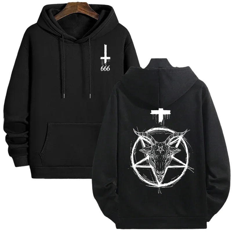 666 Symbol Male Autumn Winter Pullover Casual Top Tracksuit Demonic Print Men's Hoodies 2025 Streetwear Gothic Satan Sweatshirt