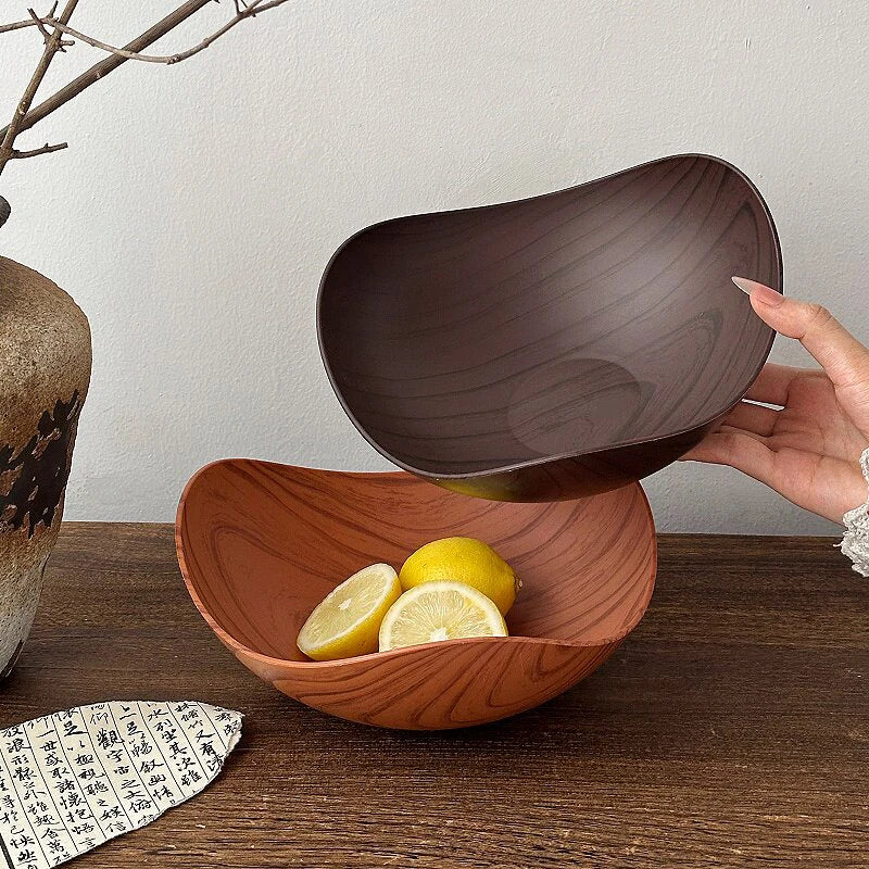 Japanese Plastic Dish Imitation Wood Household Food Grade Fruit Bowl Plates Multifunctional Storage Tray Kitchen Accessories