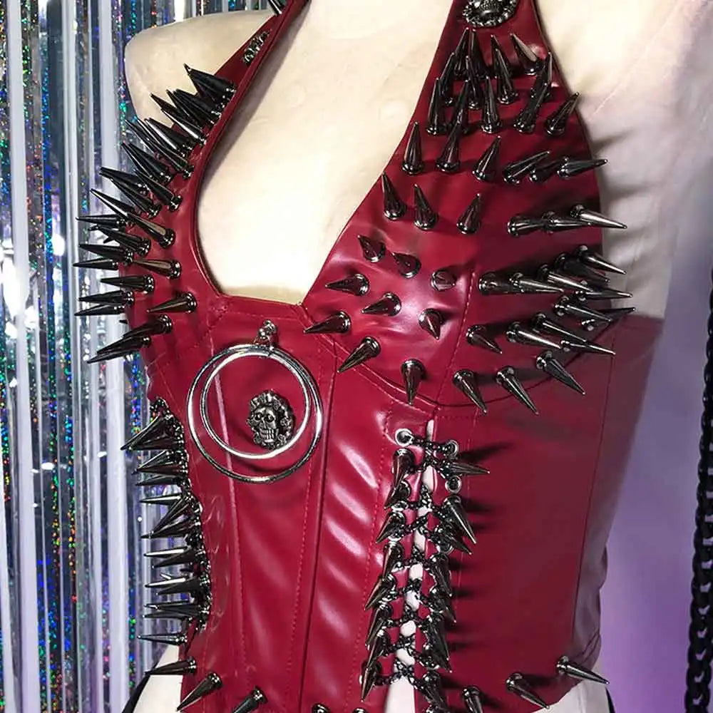 Red Goth Top Y2K Women's Tanks Emo Clothing Gothic Boho Tops with Spikes Punk Rock Teens Festival Spiked Bra Grunge T Shirt