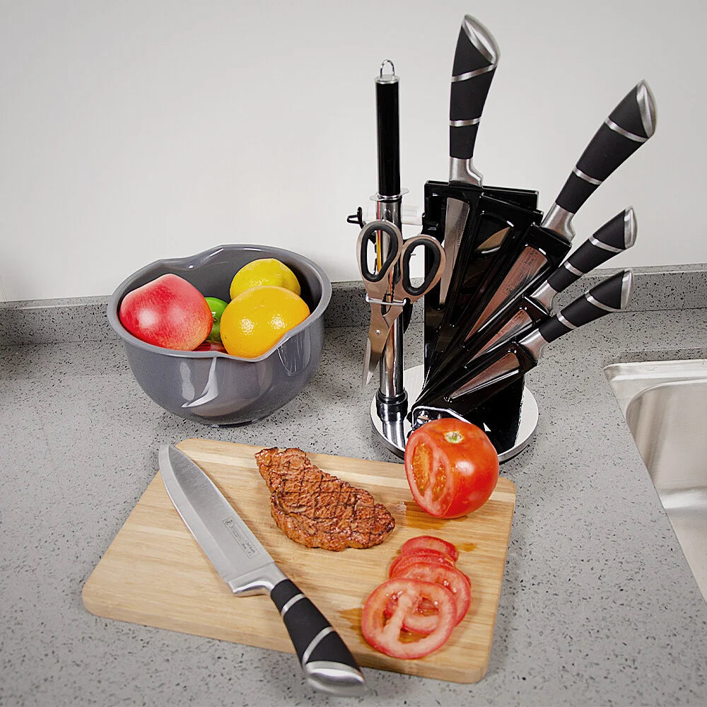 ZENG Stainless Steel Kitchen Knife Set Sharp Non-Stick Coated Chef Knives with Sharpener for Cutting Slicing Dicing Chopping