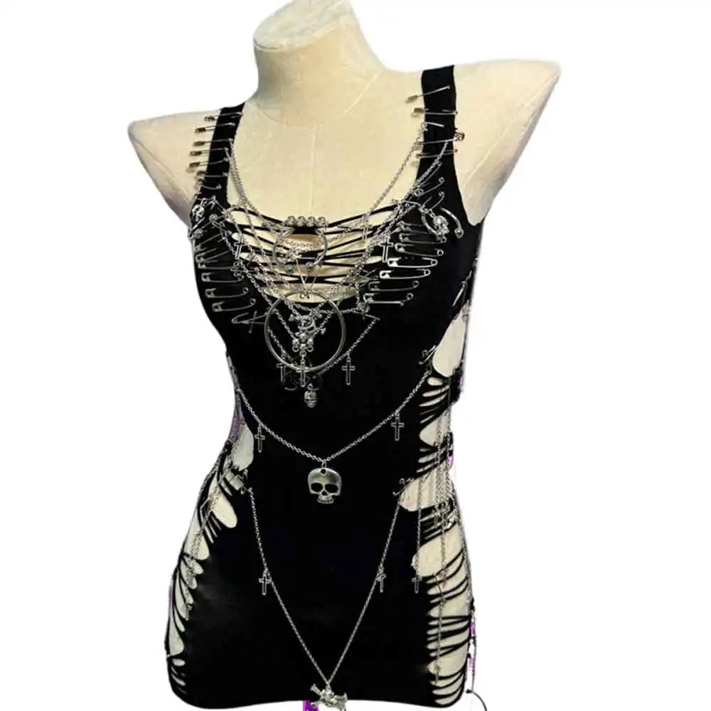 Women's Y2K Gothic Cyber Goth Cross Crop Top Emo Grunge Punk Style 90s Alternative E Girl Tank Top Sexy Cyberpunk Chain Clothing