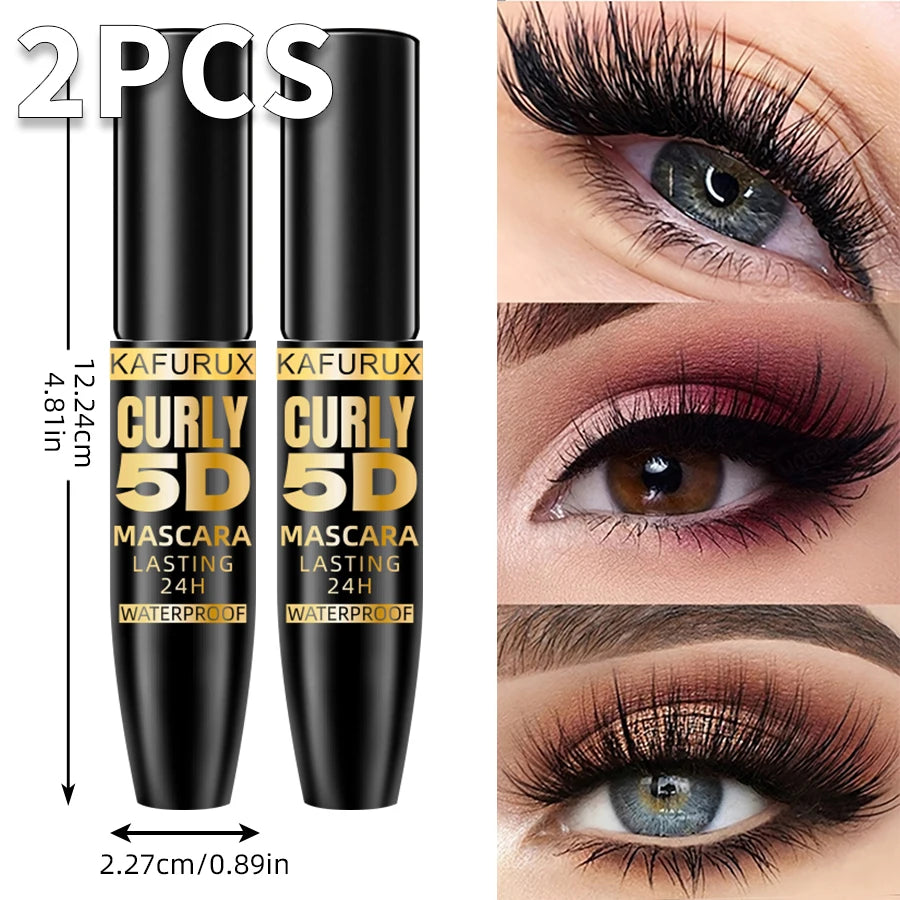 2pcs 5D Black Long Lasting Mascara Lengthens Eyelashes Extension Waterproof Thick Silk Fiber Mascara Female Eye Cosmetics Tools for Gifts Korean Makeup Eye Beauty Eye Cosmetic for Women Gifts