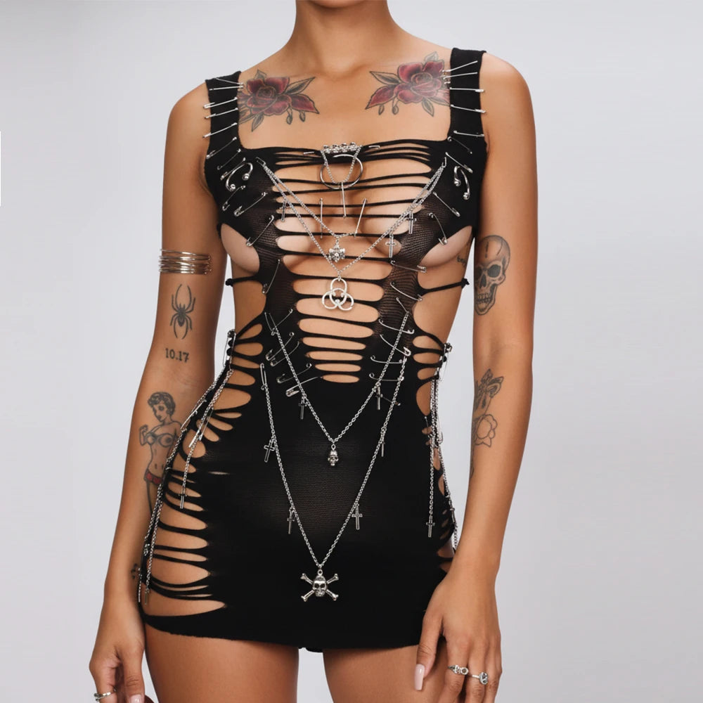 Women's Y2K Gothic Cyber Goth Cross Crop Top Emo Grunge Punk Style 90s Alternative E Girl Tank Top Sexy Cyberpunk Chain Clothing