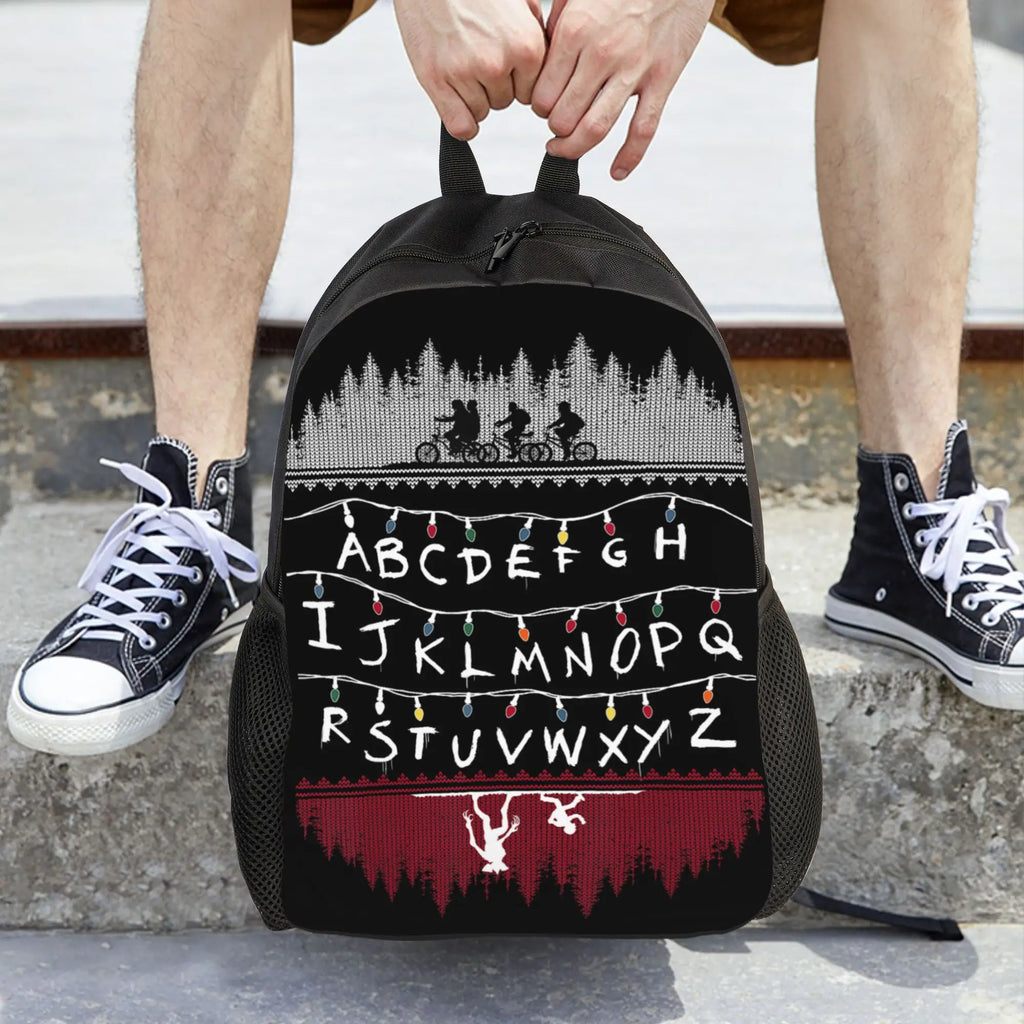 Alphabet Lights Cartoon Backpacks Women University Strangering Print High School Bags High Quality Rucksack