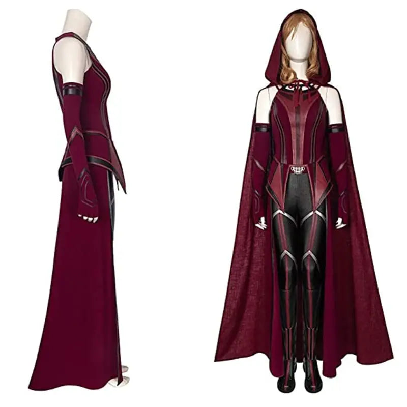 Scarlet Witch Women Cosplay Costume Crown Headpiece Red CloakTop Pants Girdle Gloves Halloween Cosplay Full Set