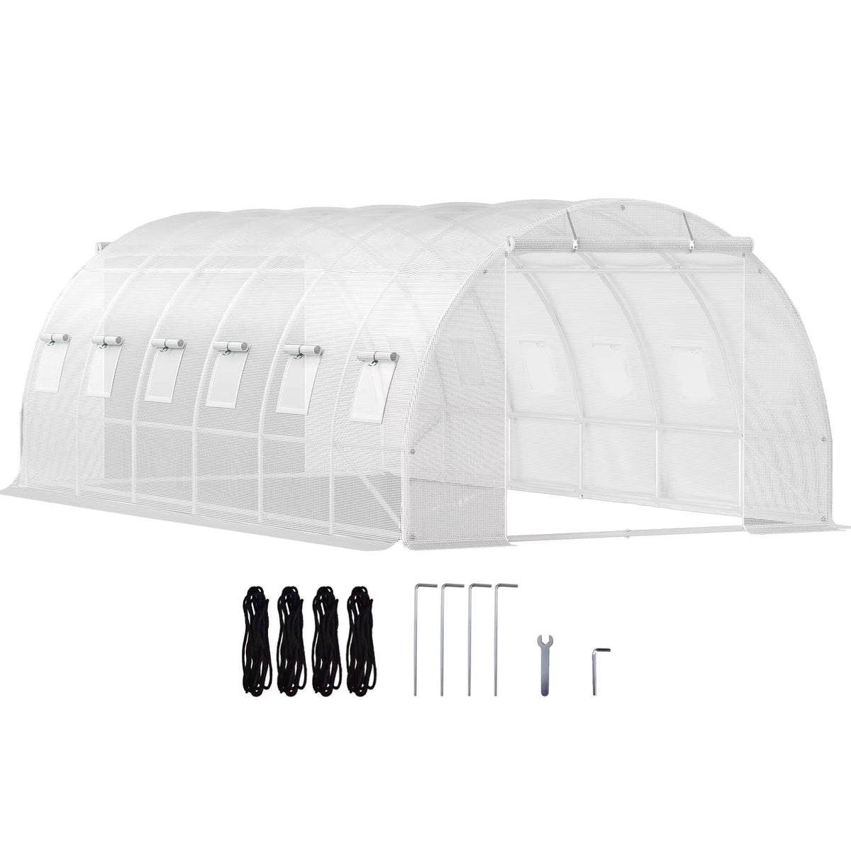 "20x10x7ft Walk-in Greenhouse 10x7ft Poly Cover Wood Frame Portable Galvanized Steel Hoops 3 Top Beams Diagonal Poles 2 Sets"