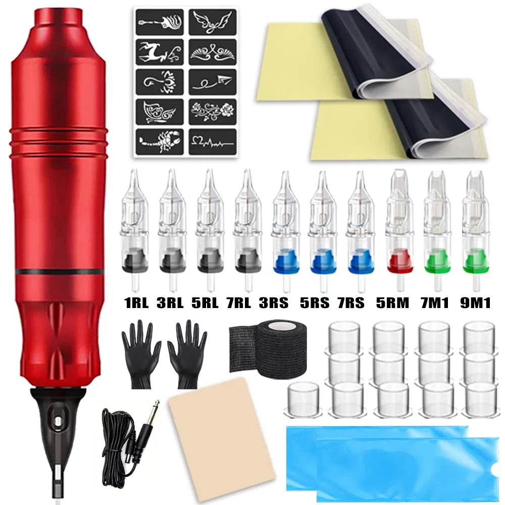 Tattoo Set Rotary Tattoo Machine Pen Tattoo Kit 10 Tattoo Needles Various Tattoo Accessories for Beginners Artists in Tattooing